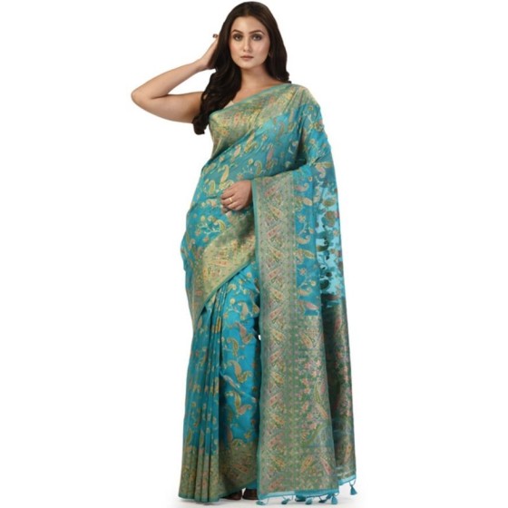 Tallow Green Banarasi Designer Embroidered Saree and Unstitched Blouse