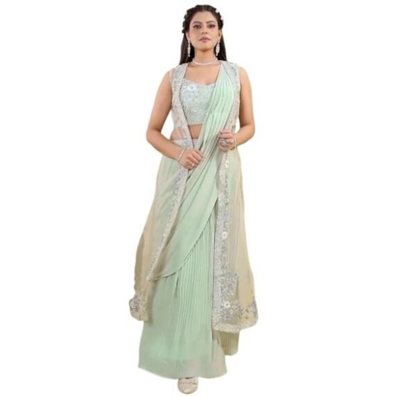 Women Embellished Saree with Scallop-Border